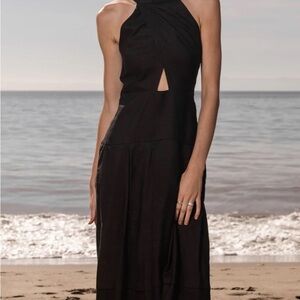 Heidi Merrick - GInger dress Black Cutout Halter Sundress for Resort Wear